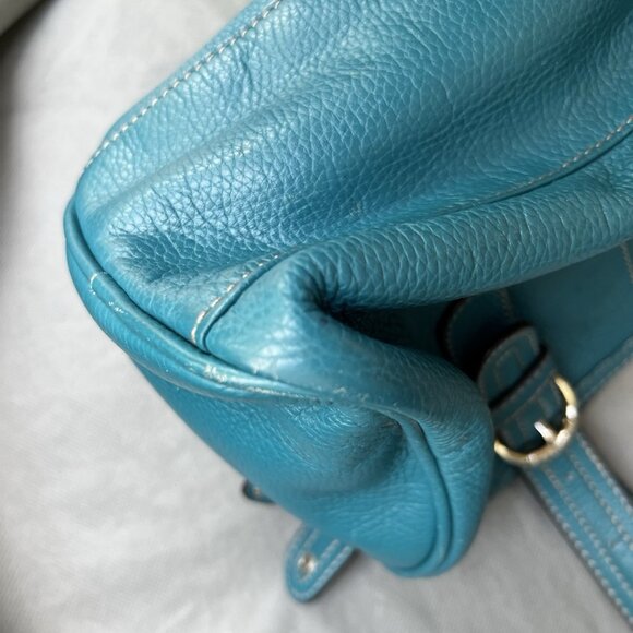 Tiganello Blue Teal Pebbled Leather Slouchy Purse Bag - Picture 6 of 11